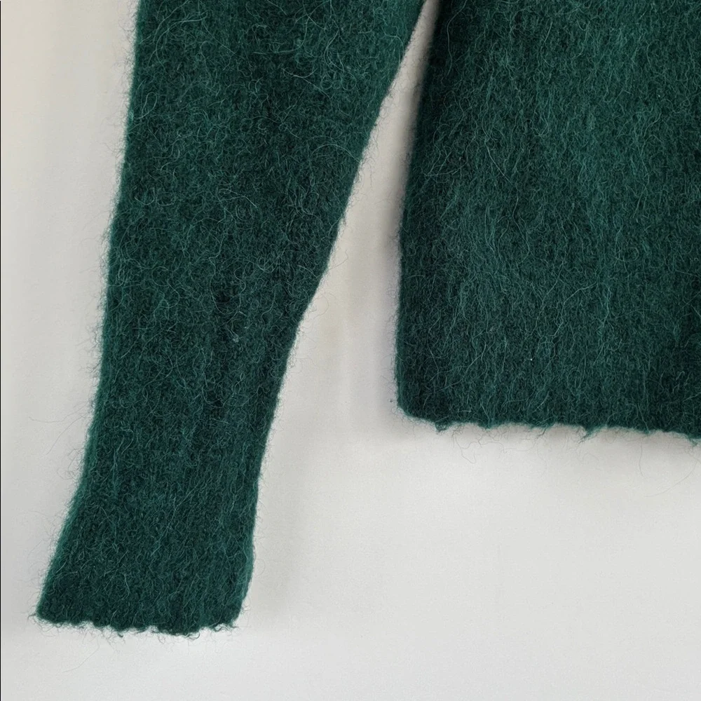 J. Crew Puff Sleeve Fuzzy Crewneck Sweater In Old Forest Alpaca Merino Blend XS